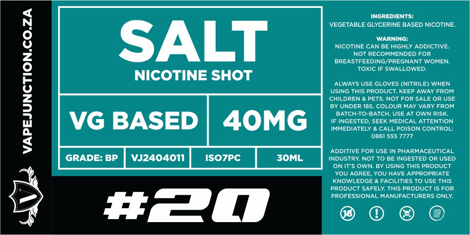 Vape Junction Salt Nicotine Shot 30ml